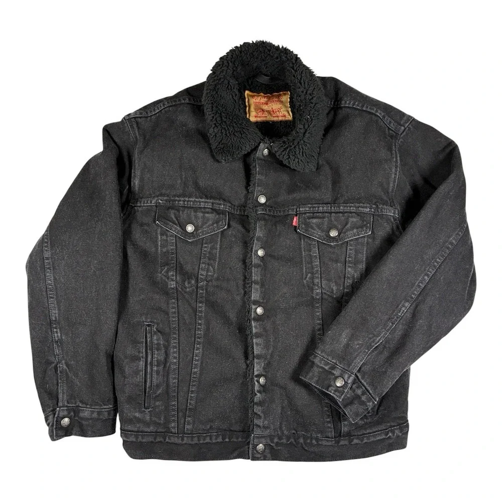 VTG 1995 Levis 70629 Blackout Mens L Sherpa Lined Denim Trucker Type 3 Jacket